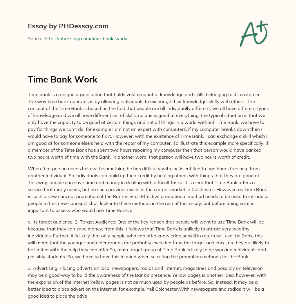 Time Bank Work essay