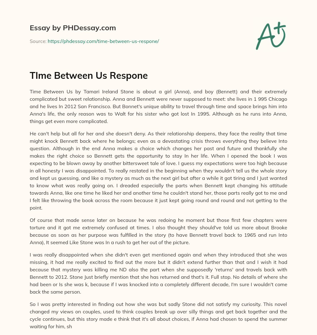 TIme Between Us Respone essay