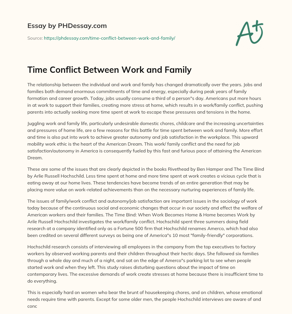 Time Conflict Between Work and Family essay