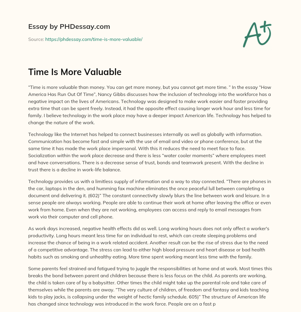 Time Is More Valuable essay