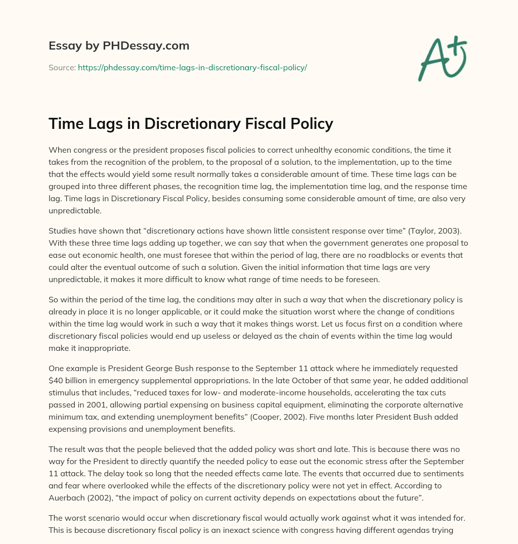 Time Lags in Discretionary Fiscal Policy essay