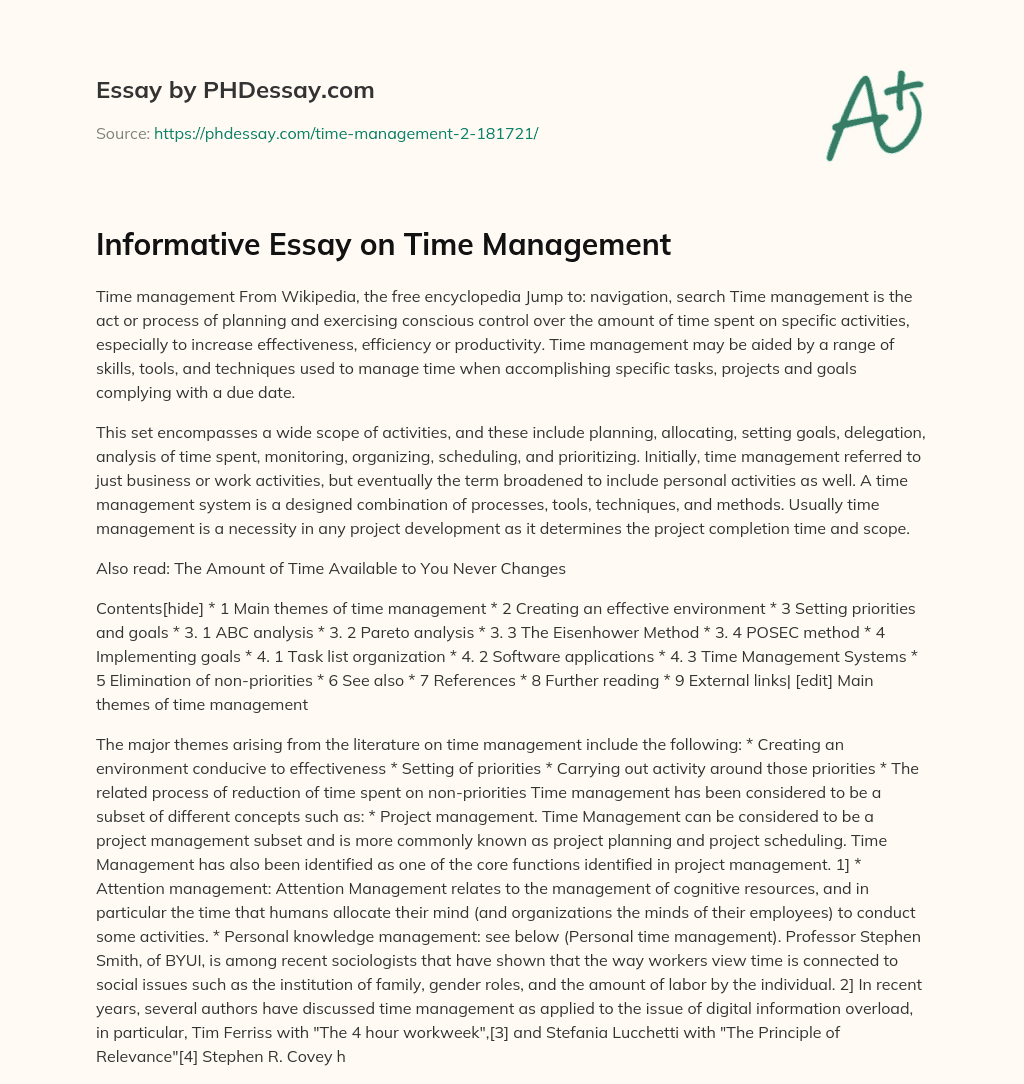 Informative Essay on Time Management essay