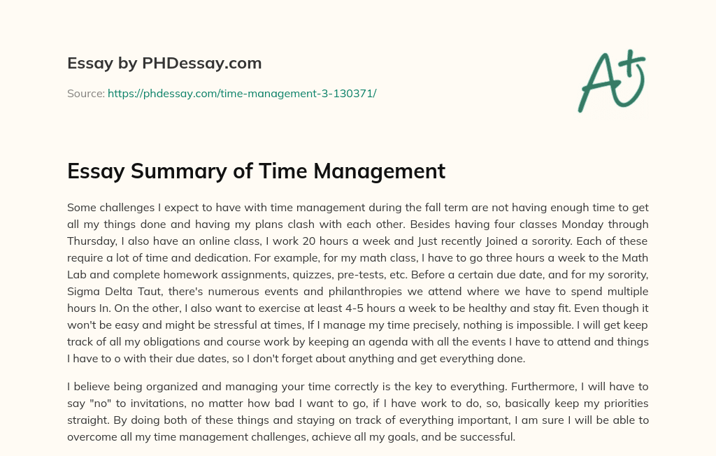 time management essay summary