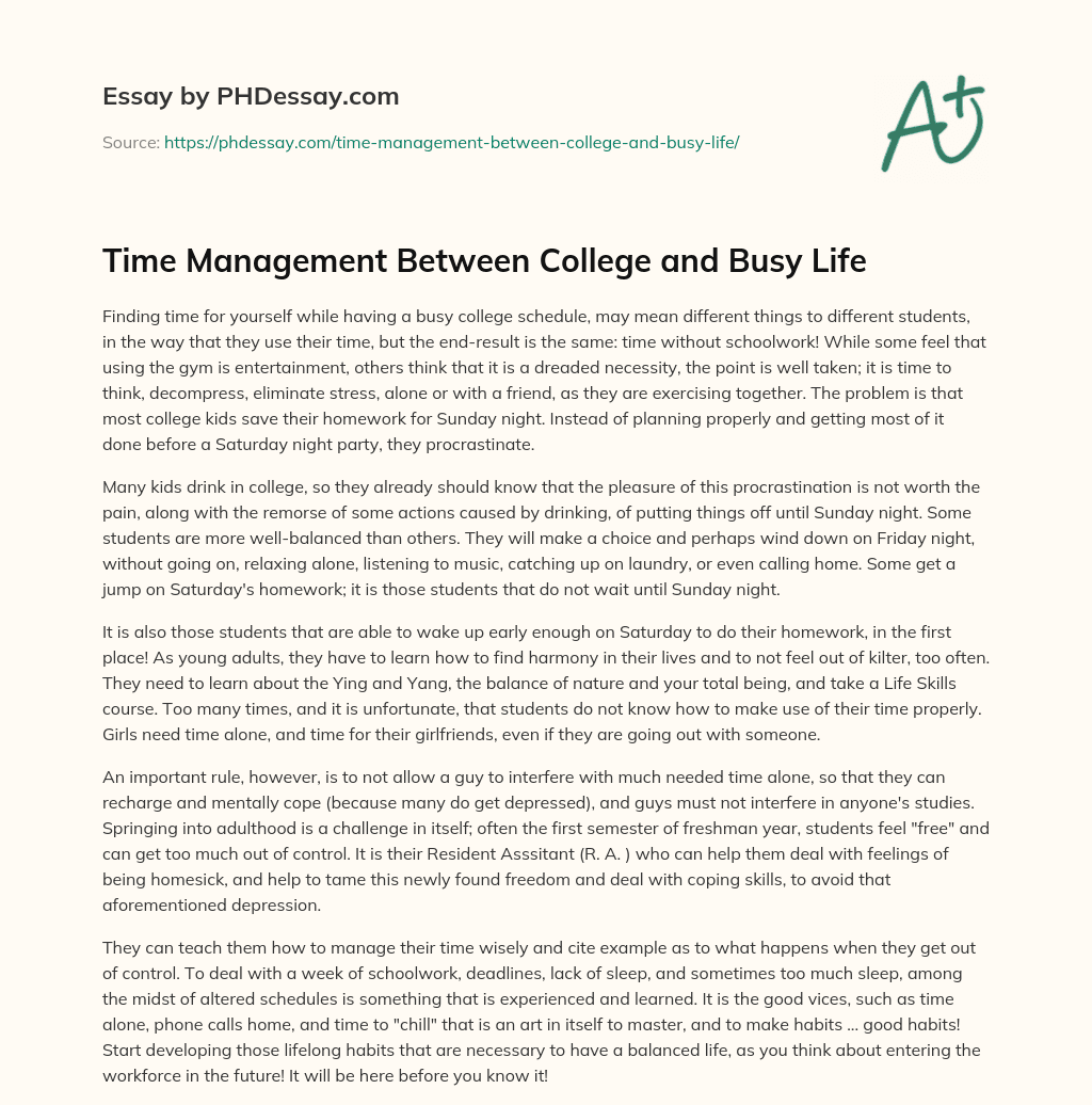 Time Management Between College and Busy Life essay