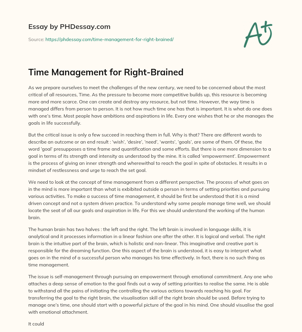 Time Management for Right-Brained essay