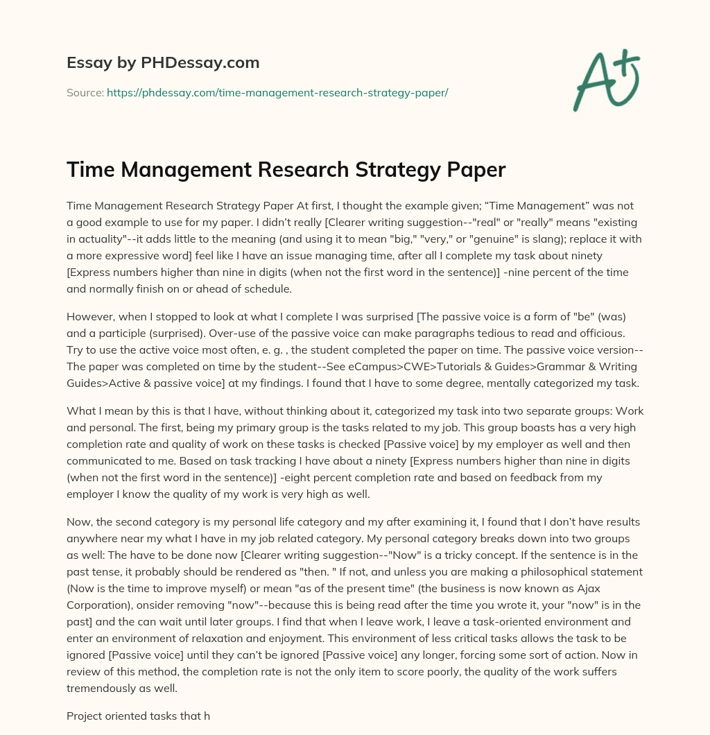 Time Management Research Strategy Paper essay