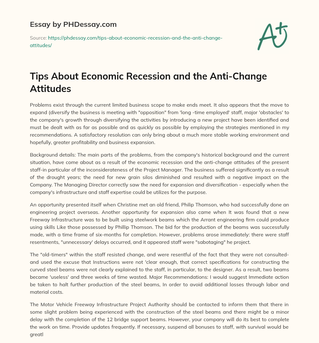 Tips About Economic Recession and the Anti-Change Attitudes essay