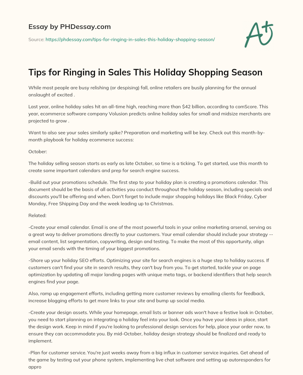 Tips for Ringing in Sales This Holiday Shopping Season essay
