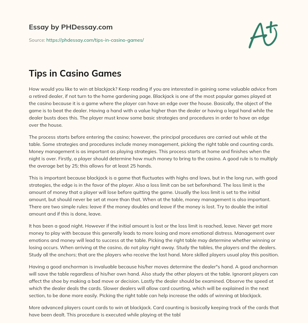 Tips in Casino Games essay