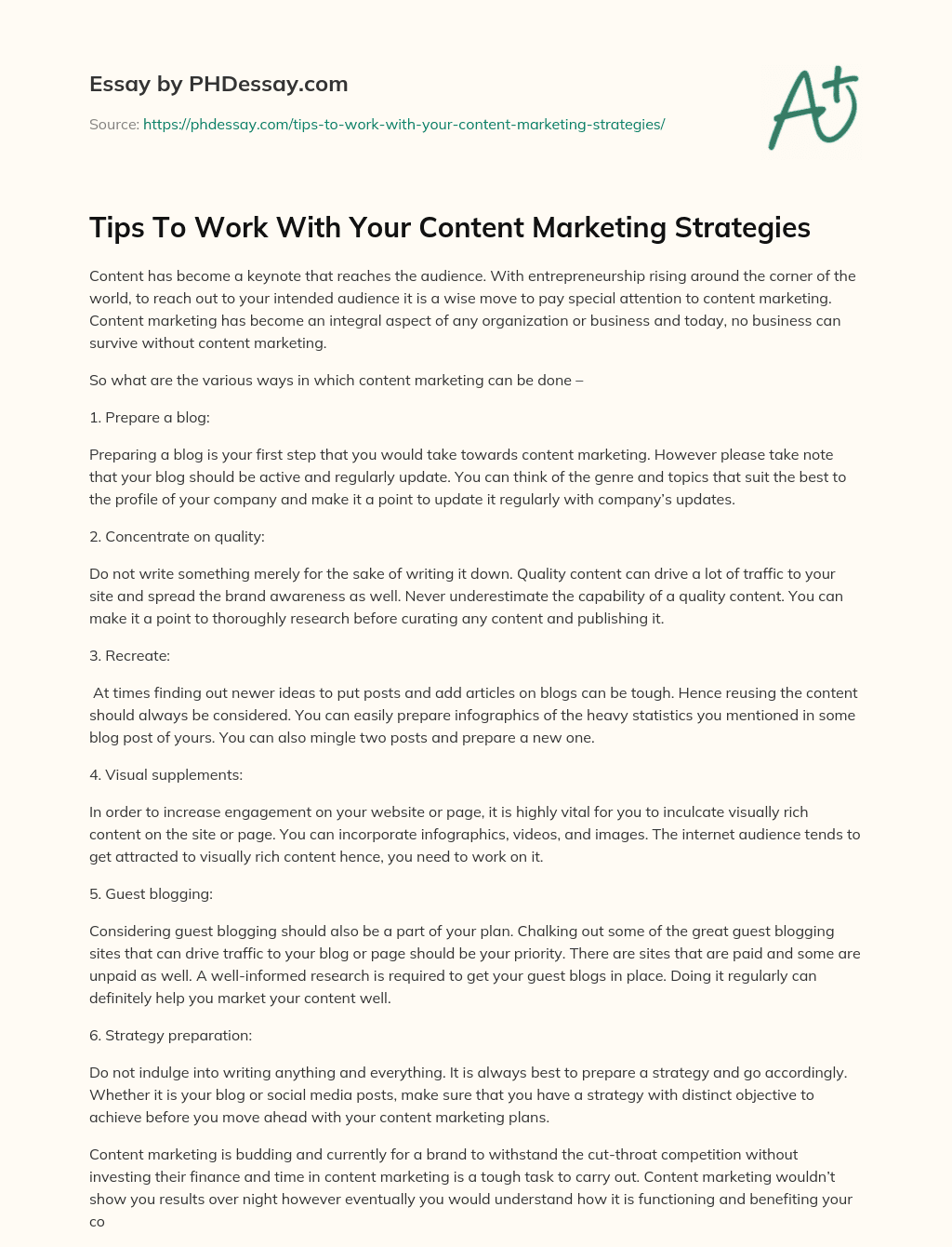 Tips To Work With Your Content Marketing Strategies essay