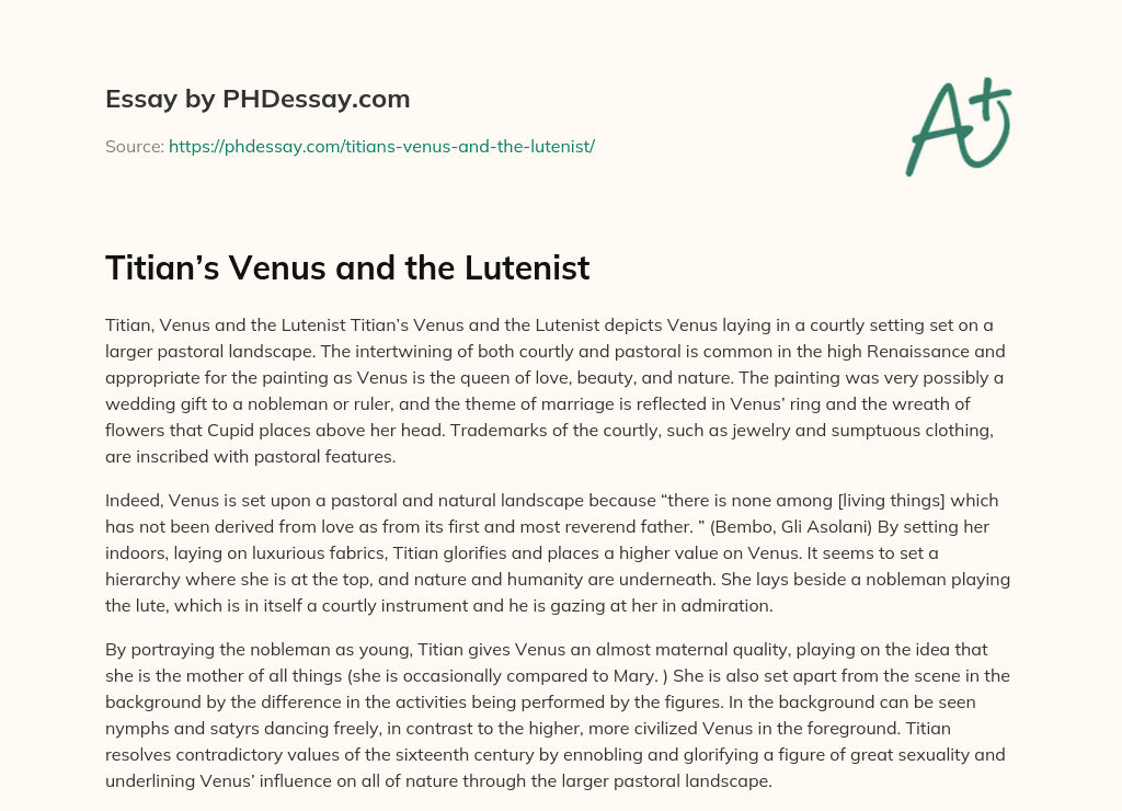 Titian’s Venus and the Lutenist essay