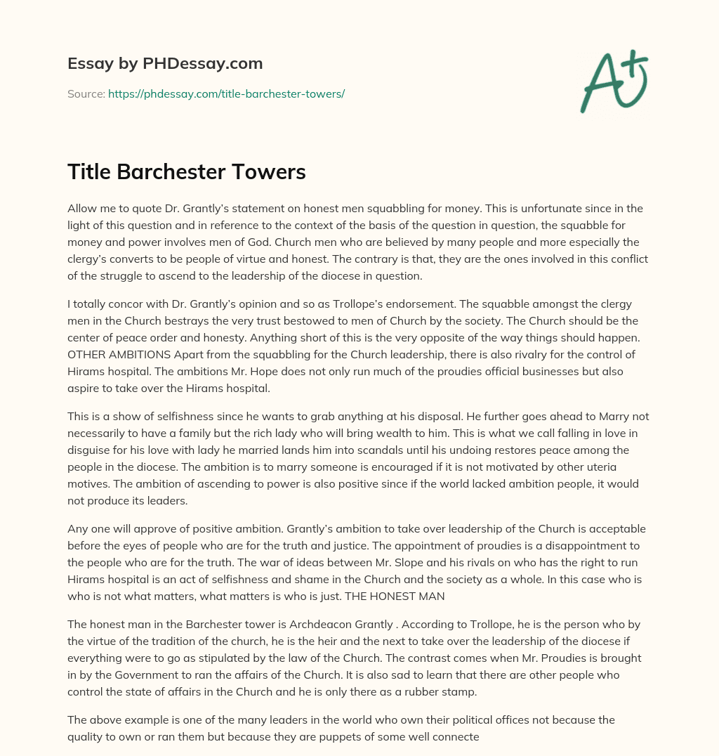 Title  Barchester  Towers essay