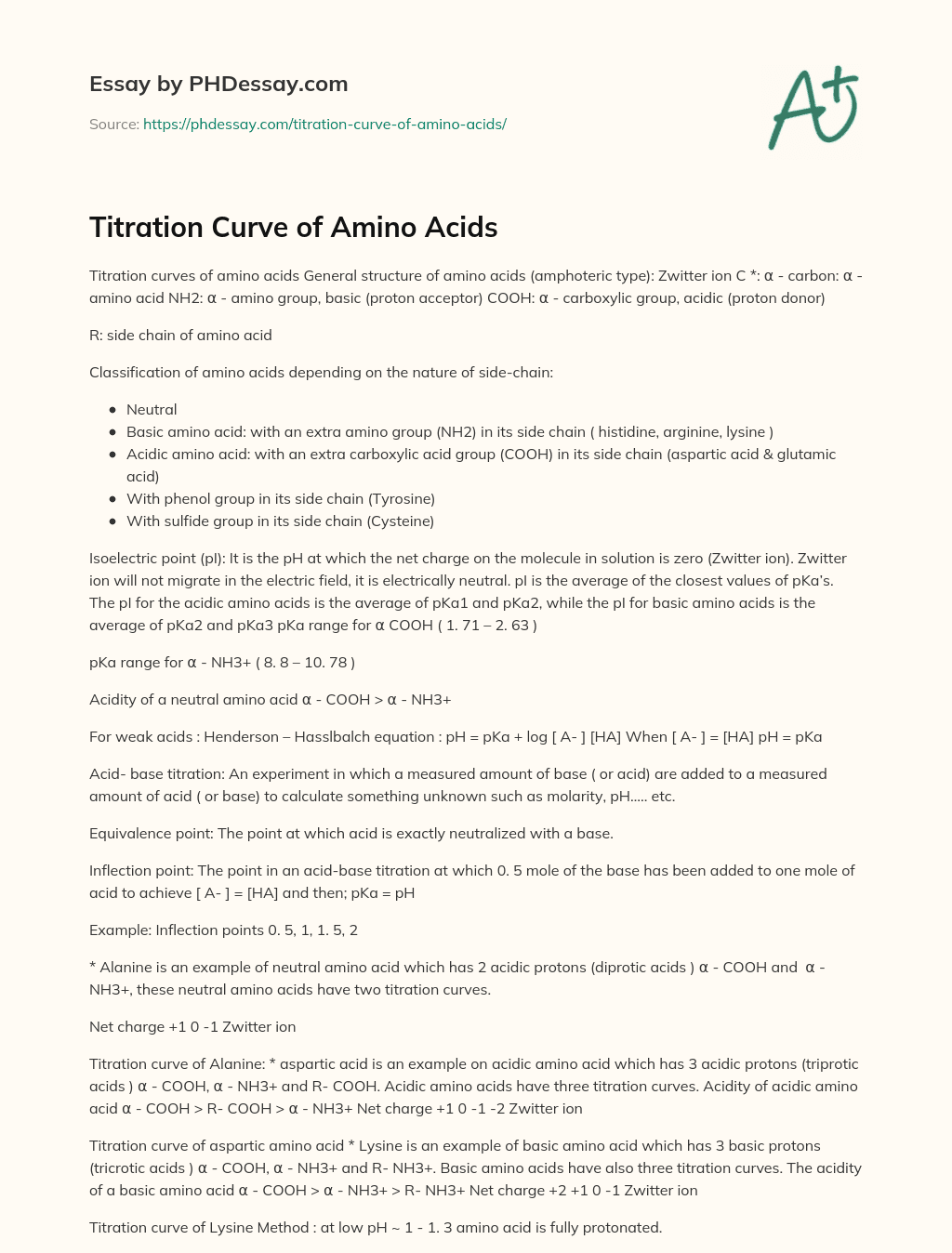 Titration Curve of Amino Acids essay