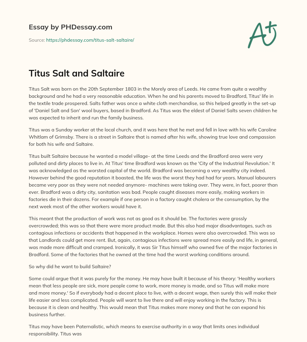 Titus Salt and Saltaire essay