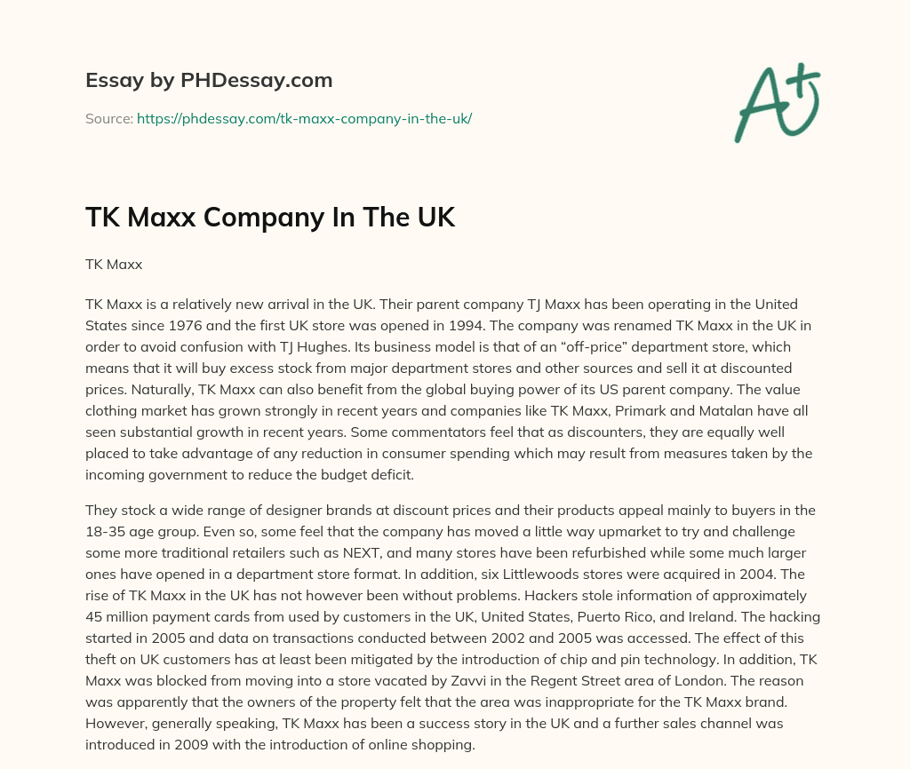 TK Maxx Company In The UK essay