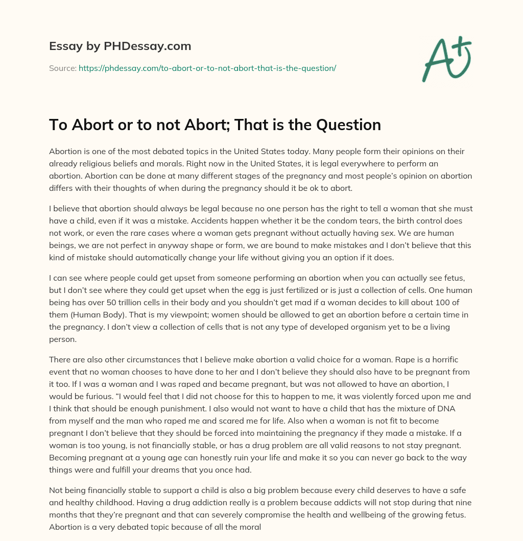 To Abort or to not Abort; That is the Question essay