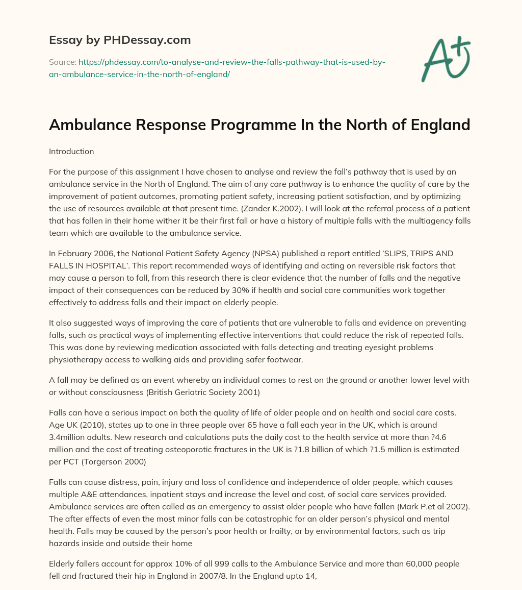 Ambulance Response Programme In the North of England essay