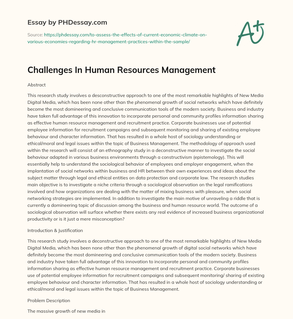 Challenges In Human Resources Management essay