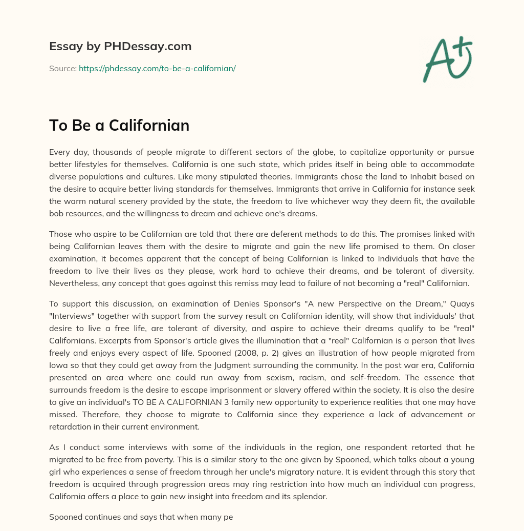 To Be a Californian essay