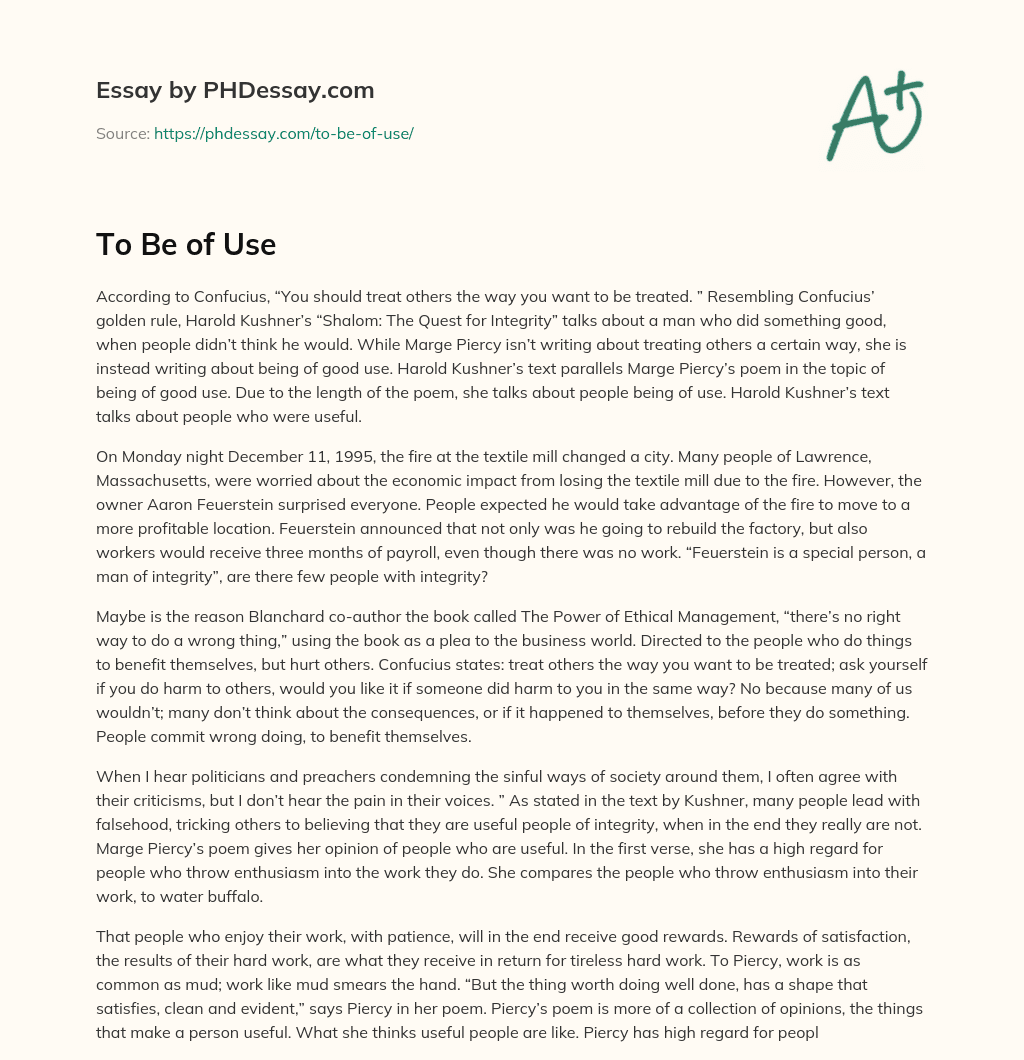 To Be of Use essay