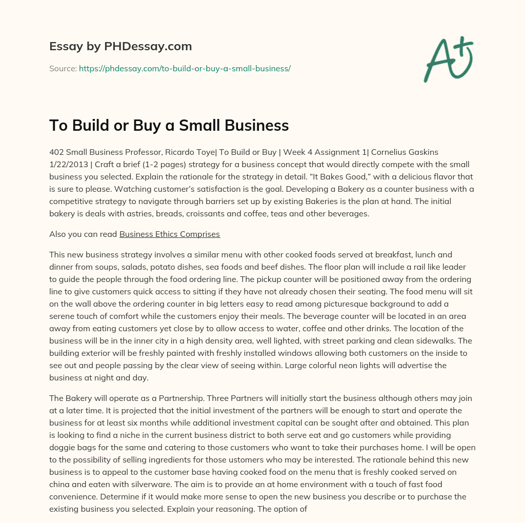 To Build or Buy a Small Business essay