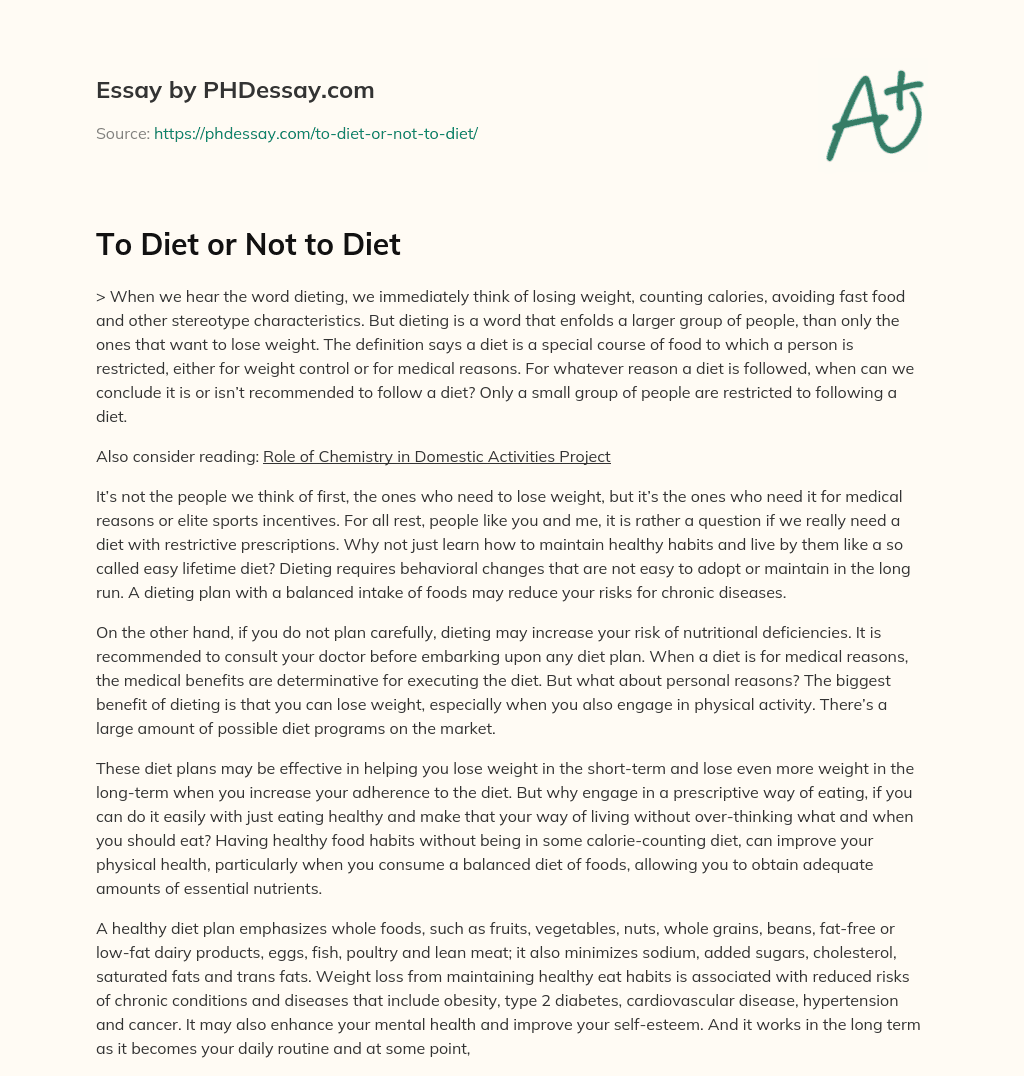 To Diet or Not to Diet essay