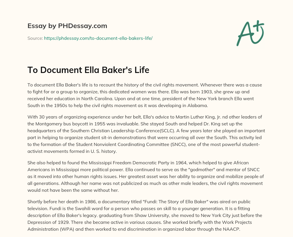 To Document Ella Baker’s Life essay