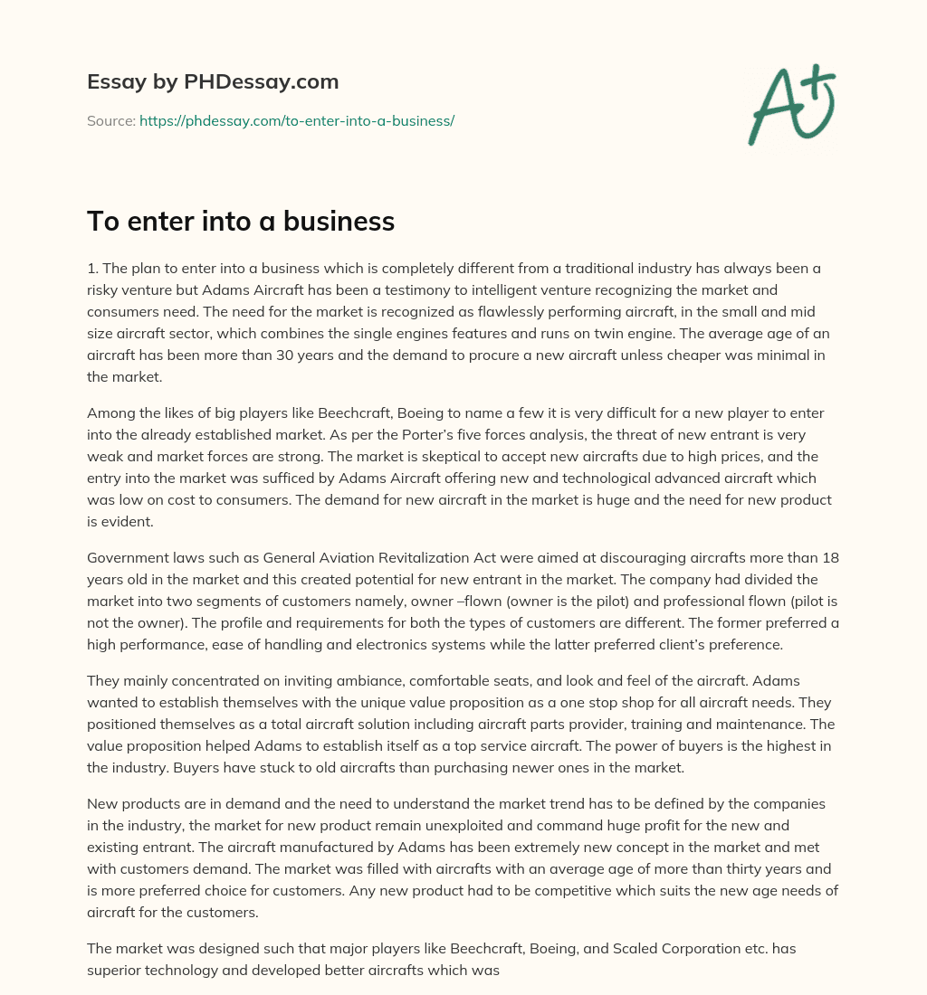 To enter into a business essay