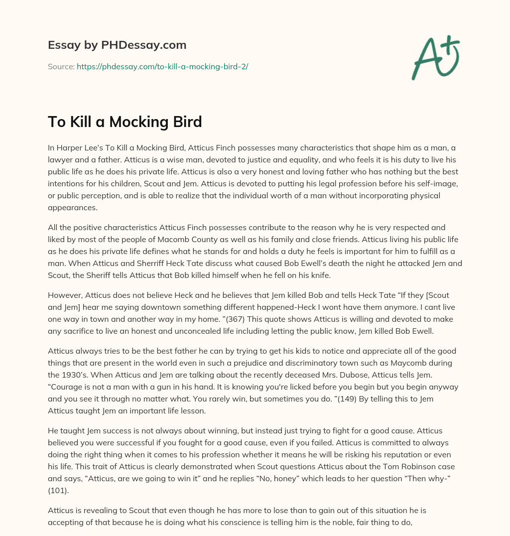 To Kill a Mocking Bird essay