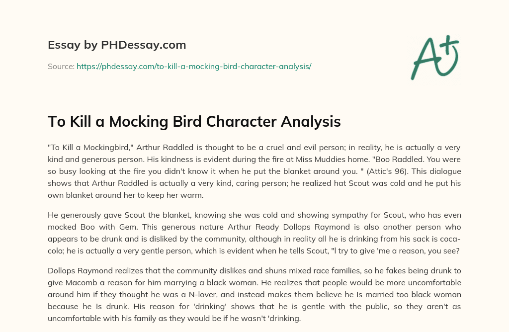 To Kill a Mocking Bird Character Analysis essay