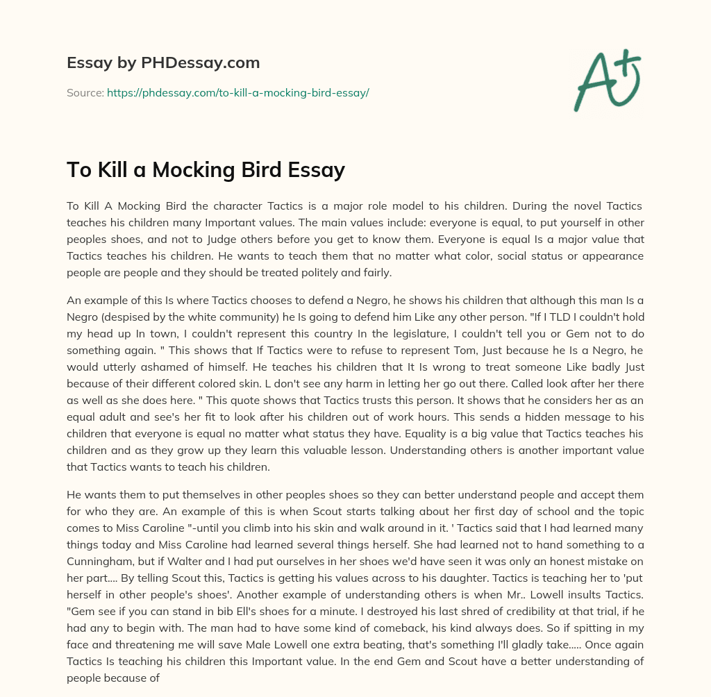 To Kill a Mocking Bird Essay essay