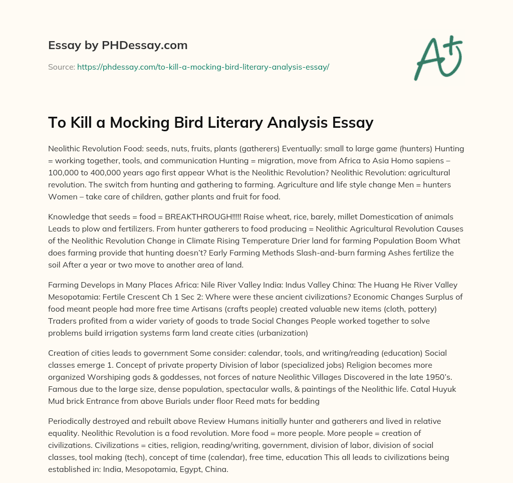 To Kill a Mocking Bird Literary Analysis Essay essay