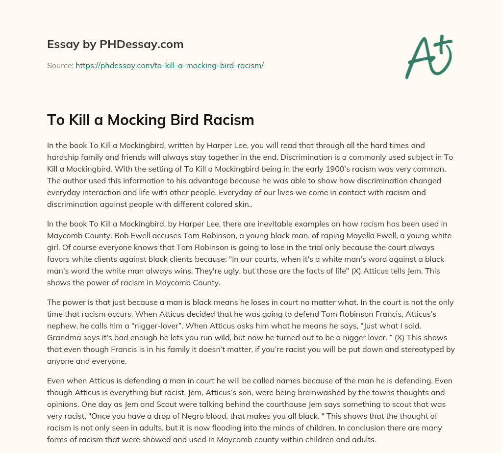 To Kill a Mocking Bird Racism essay