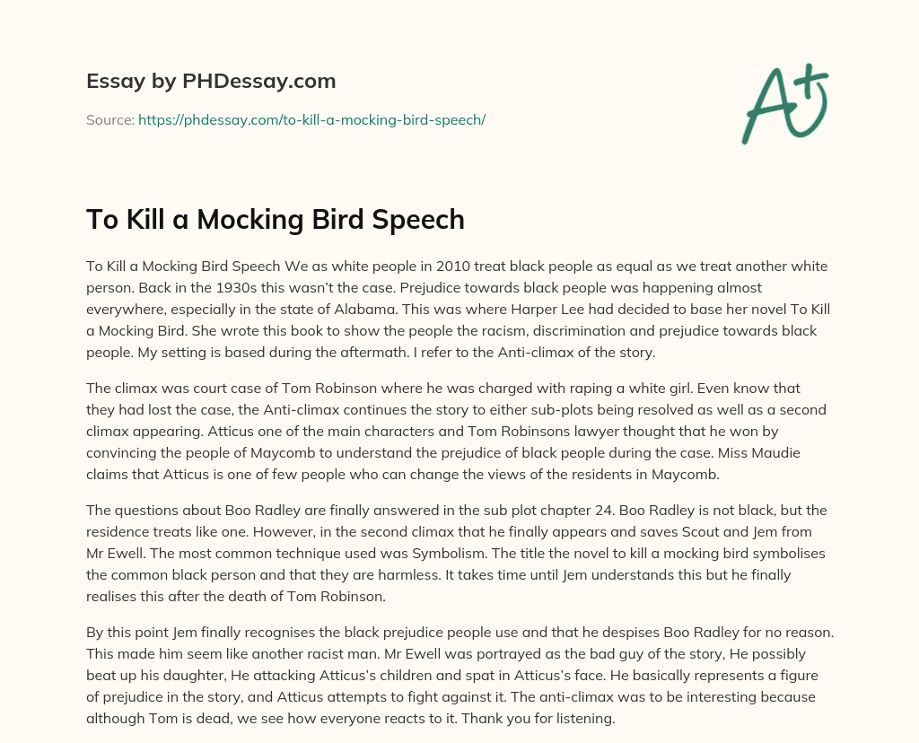 To Kill a Mocking Bird Speech essay
