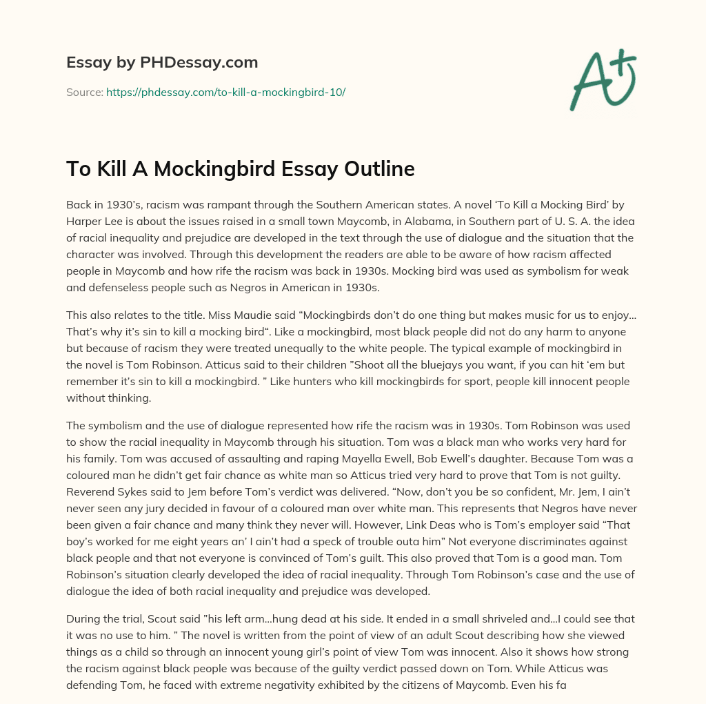 To Kill A Mockingbird Essay Outline essay