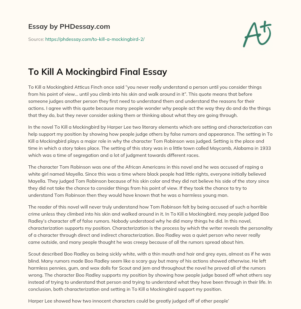 To Kill A Mockingbird Final Essay essay