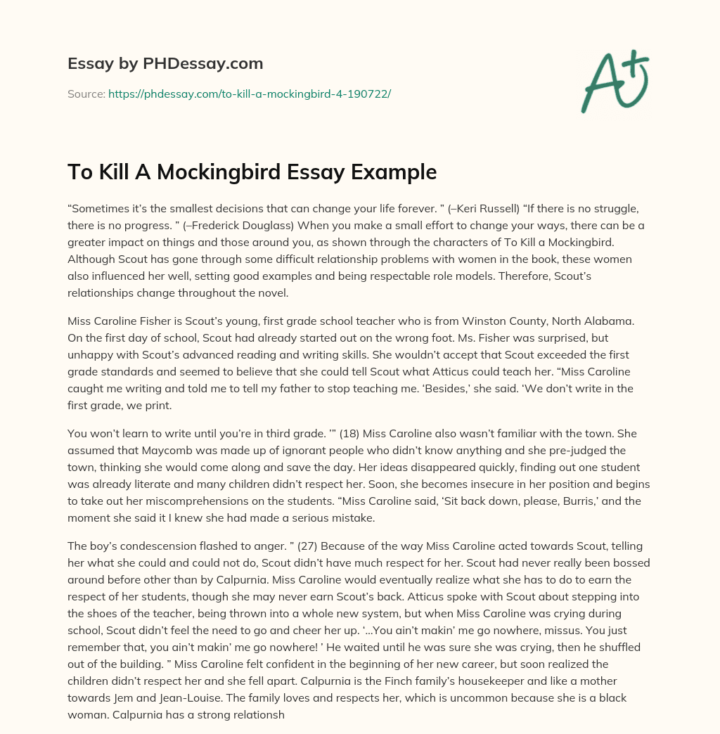 To Kill A Mockingbird Essay Example essay