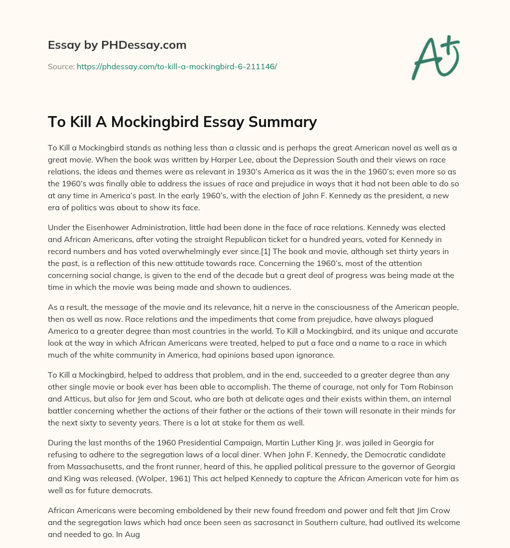 To Kill A Mockingbird Essay Summary essay