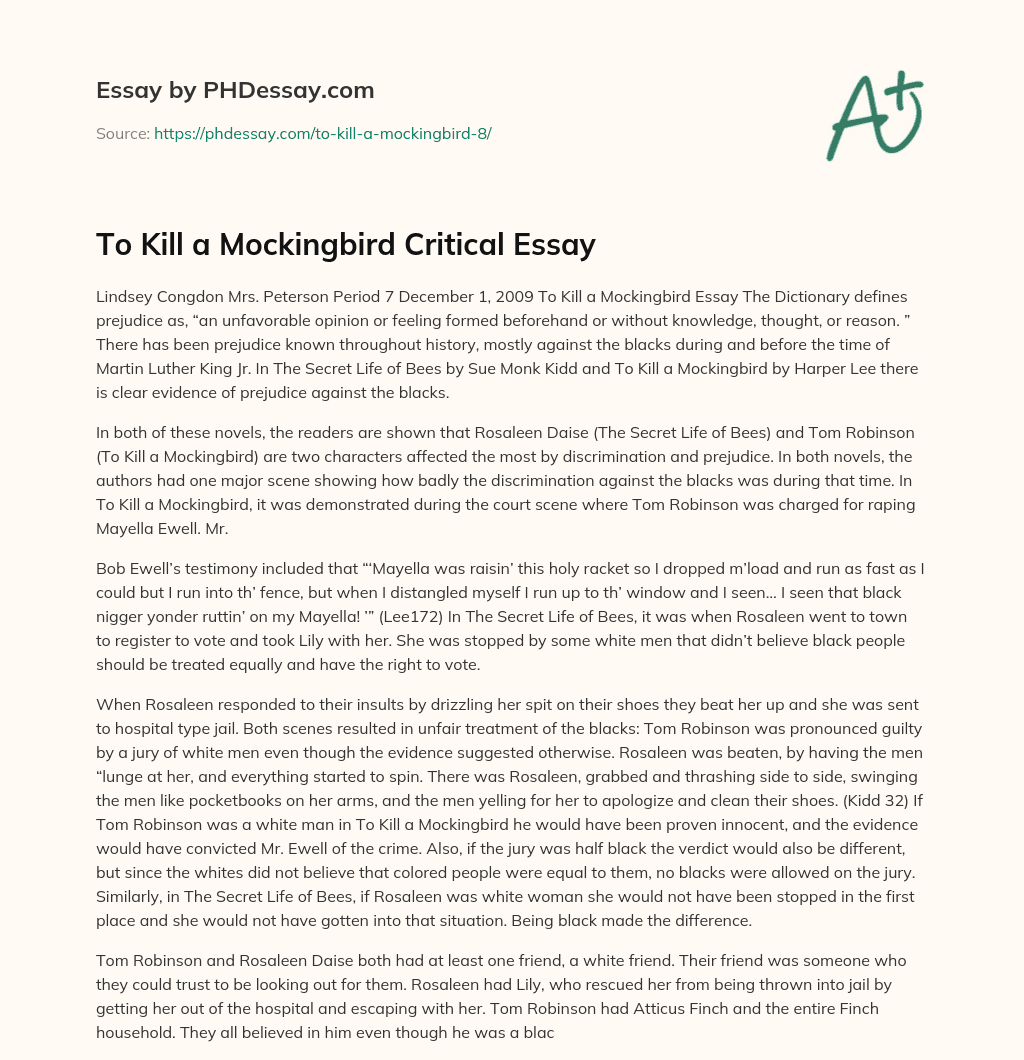 To Kill a Mockingbird Critical Essay essay
