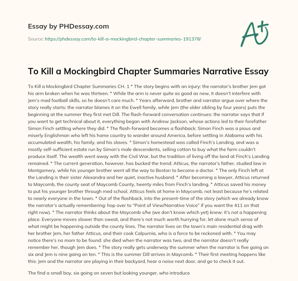 To Kill a Mockingbird Chapter Summaries Narrative Essay essay