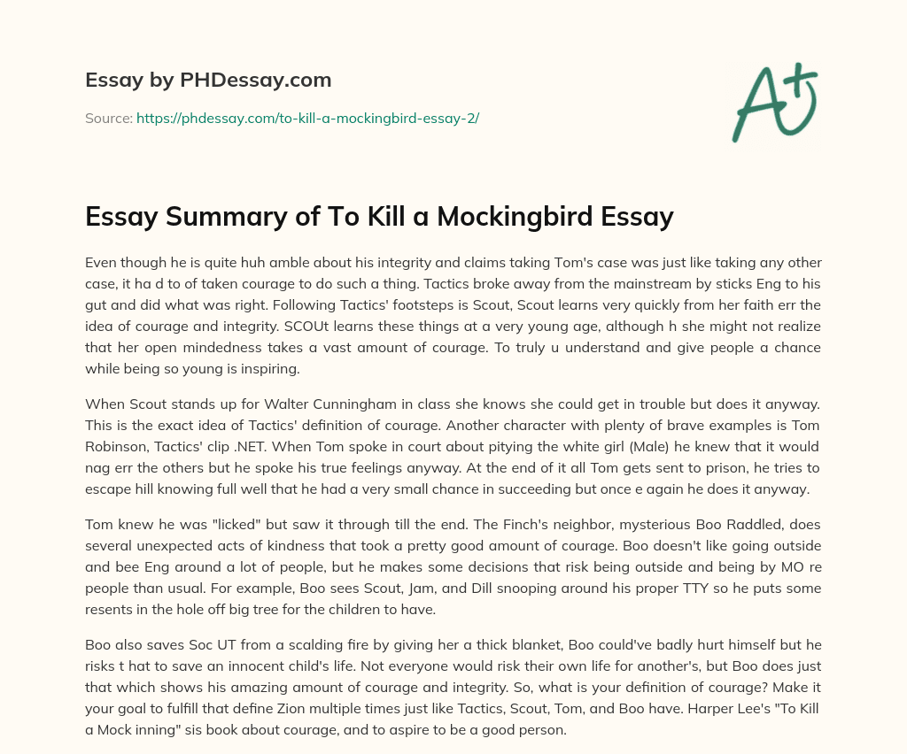Essay Summary of To Kill a Mockingbird Essay essay