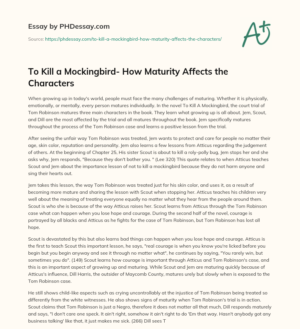 To Kill a Mockingbird- How Maturity Affects the Characters essay