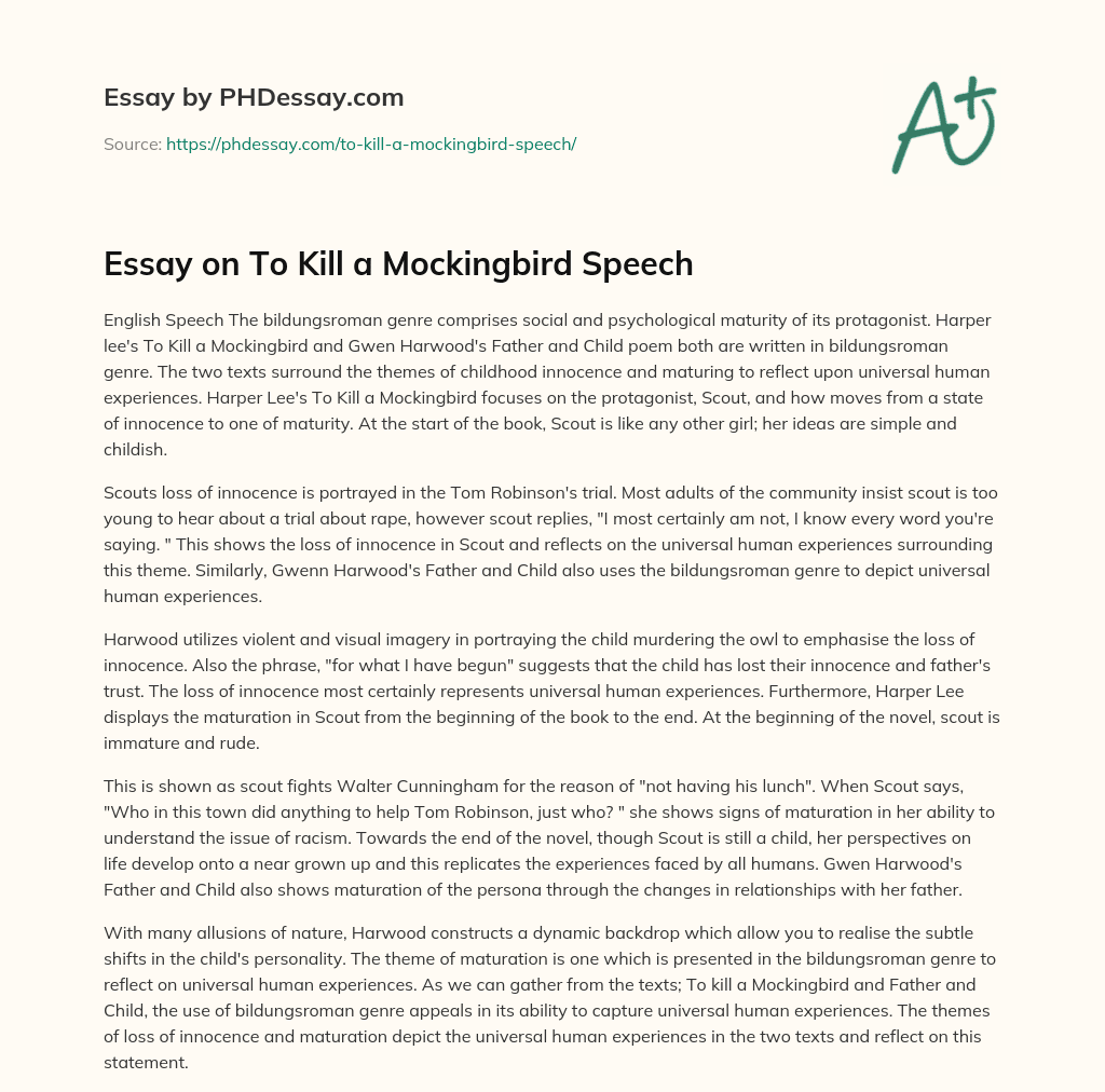 Essay on To Kill a Mockingbird Speech essay