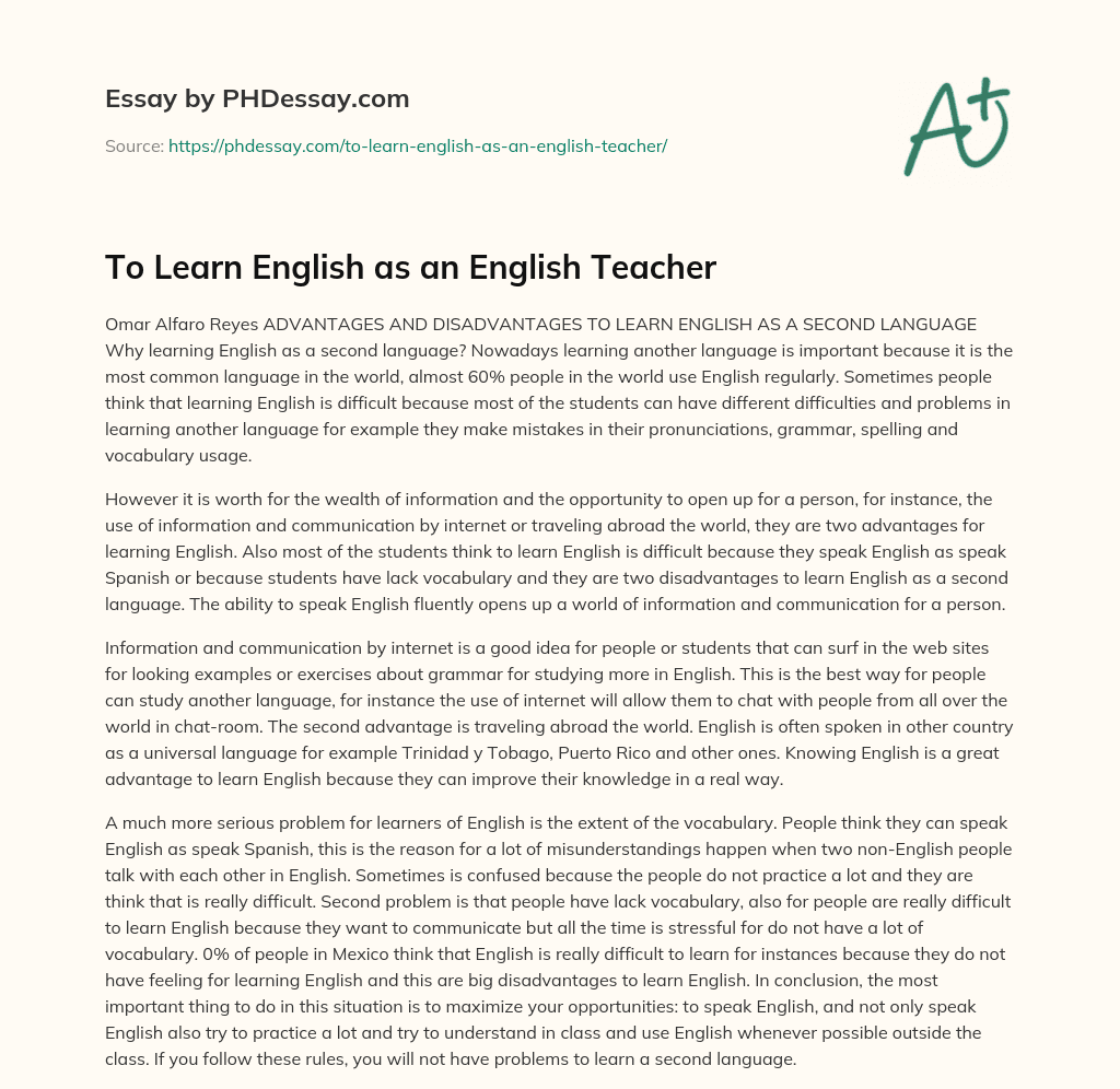 To Learn English as an English Teacher essay