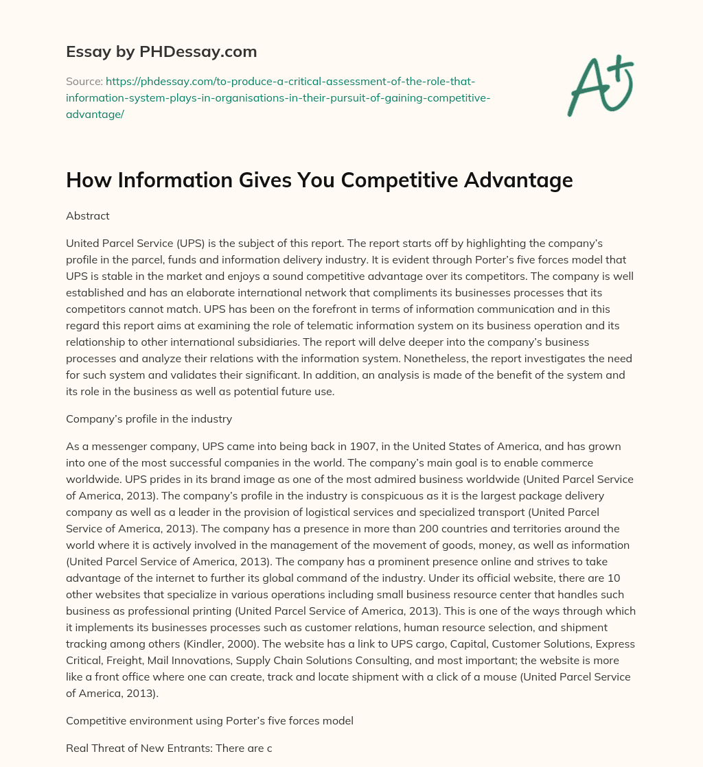 How Information Gives You Competitive Advantage essay