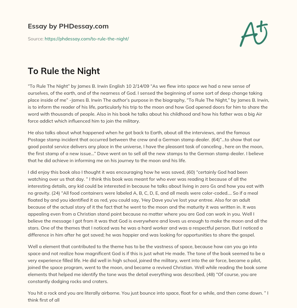 To Rule the Night essay