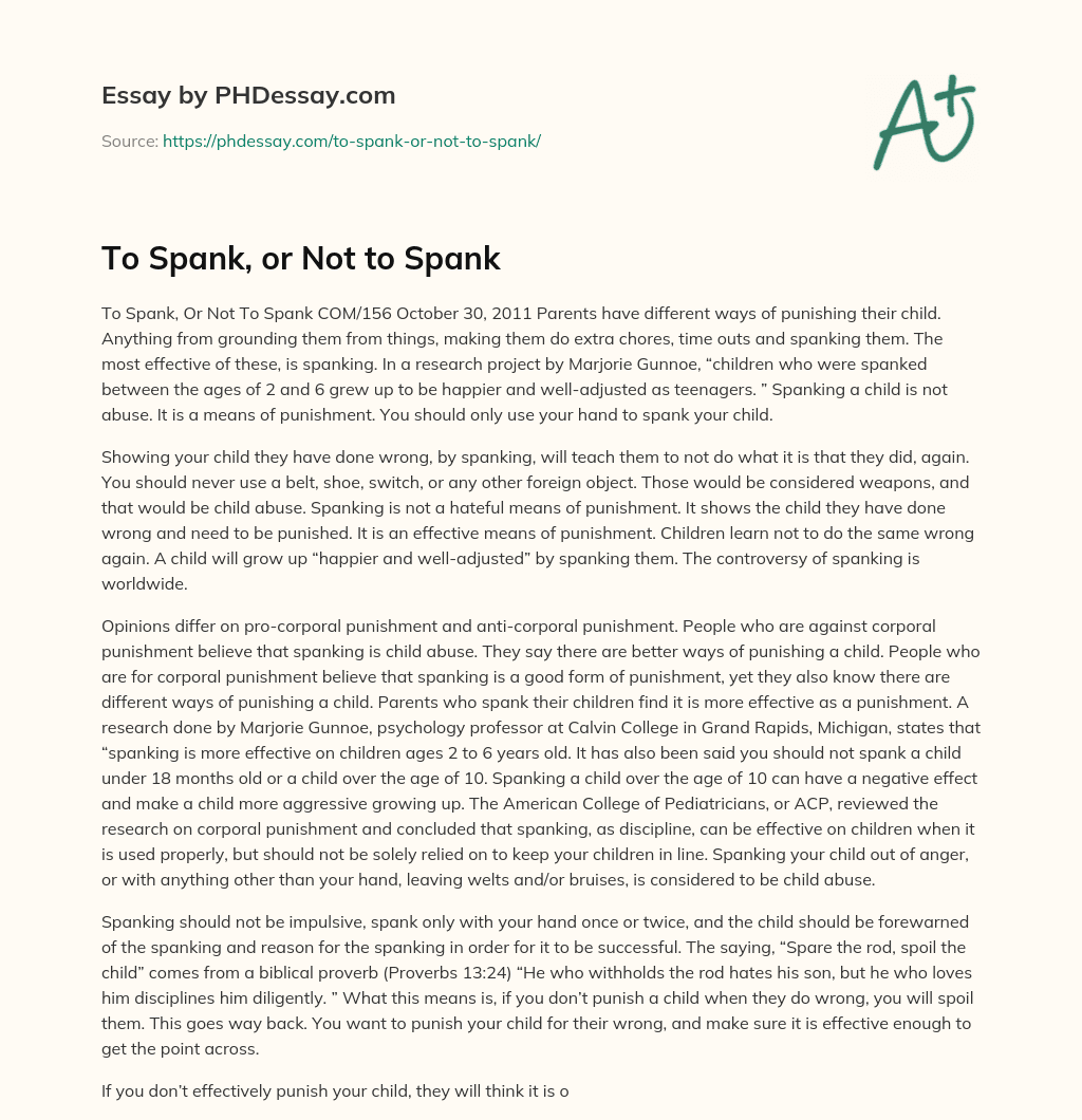 To Spank, or Not to Spank essay