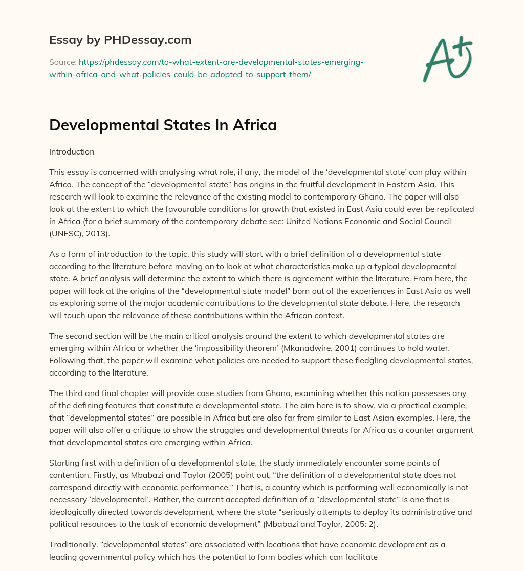 Developmental States In Africa essay