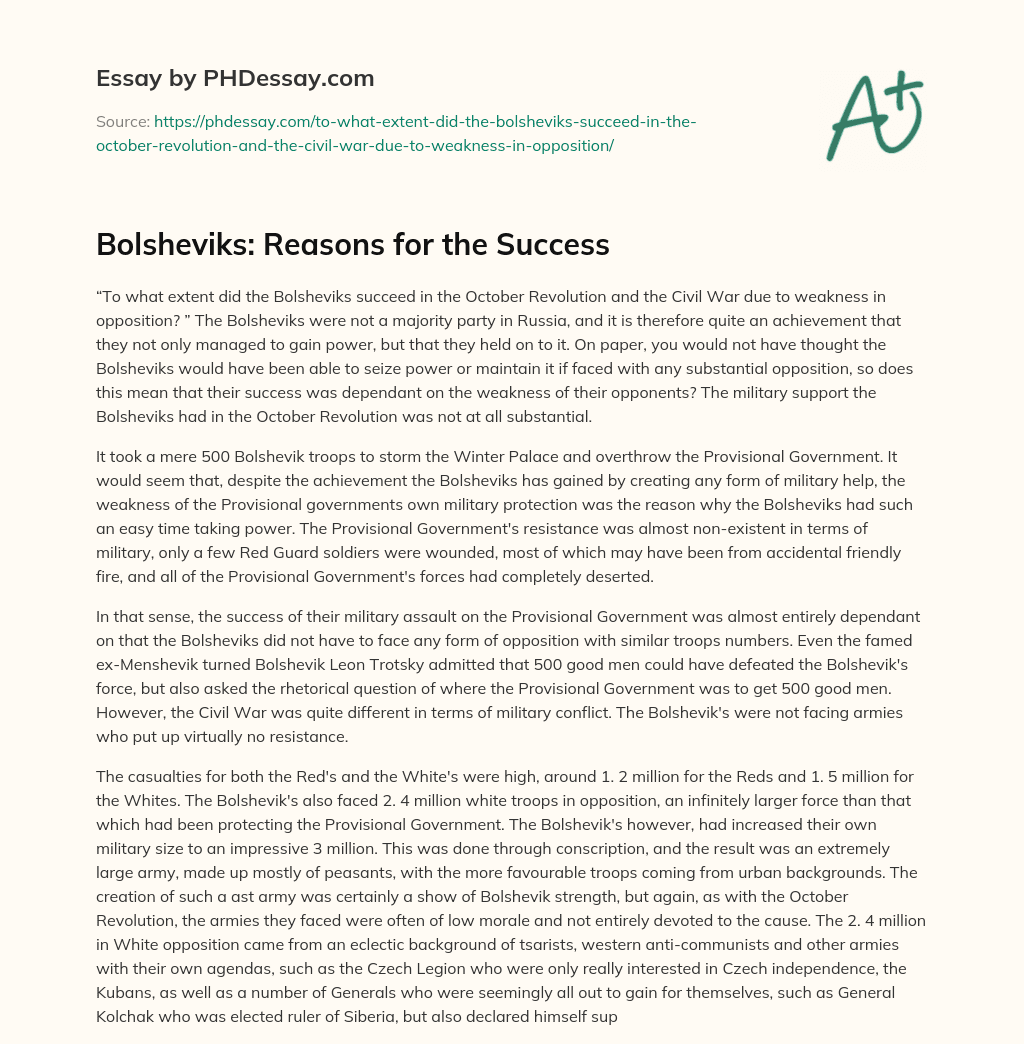 Bolsheviks: Reasons for the Success essay