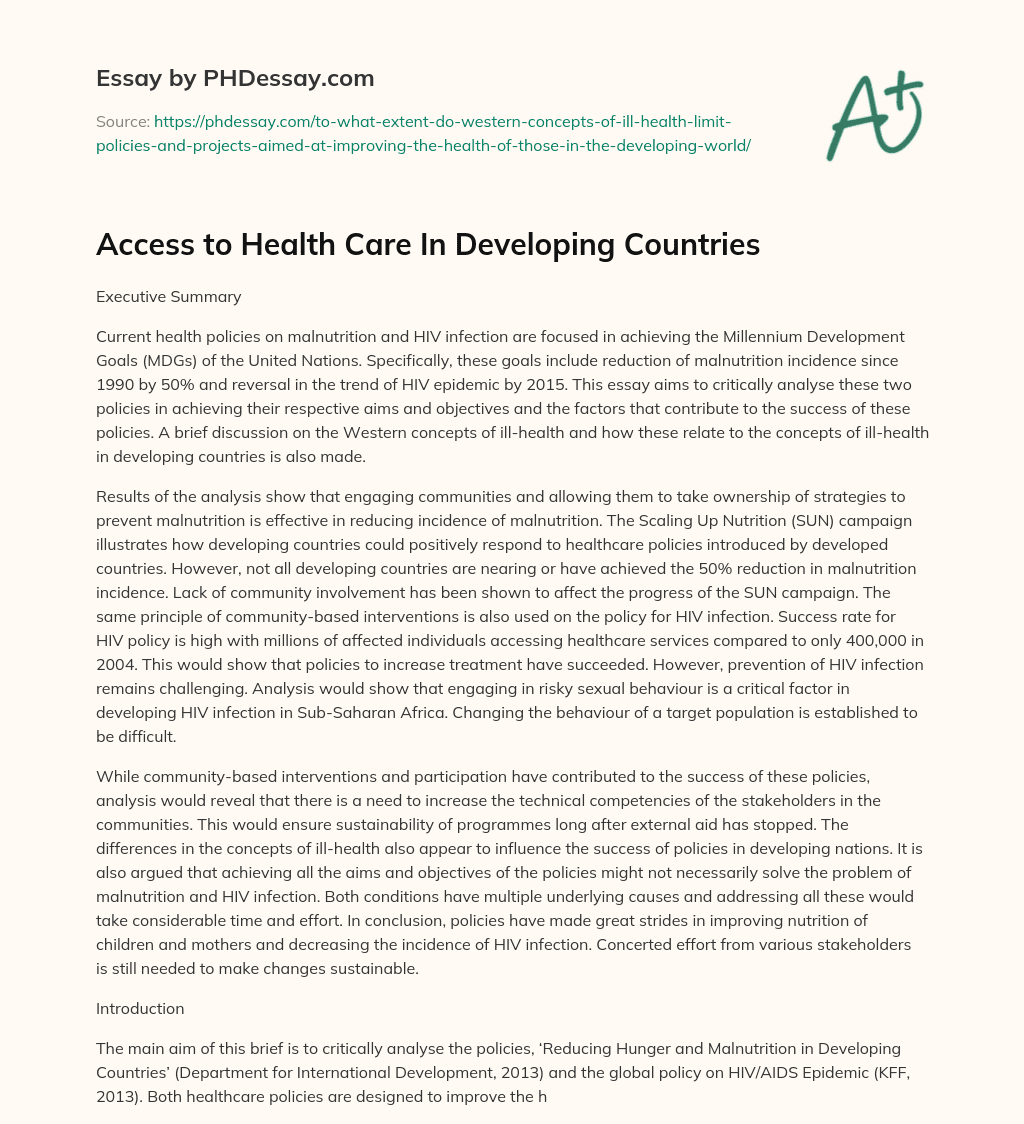Access to Health Care In Developing Countries essay